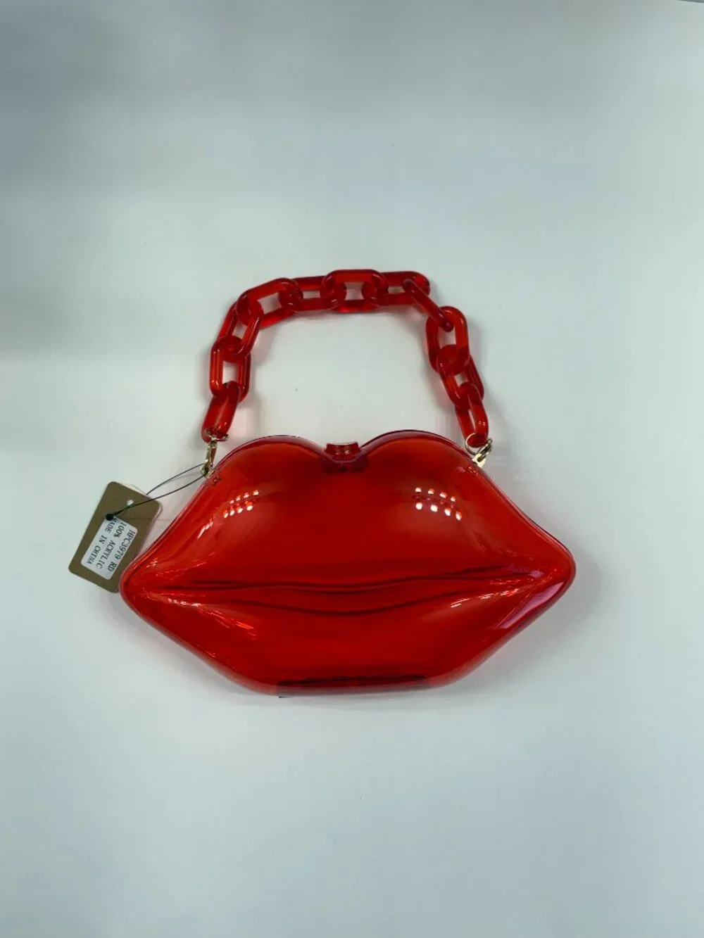 Lips Shaped Bag - Kisses - Lipstick Purse- Hardshell Crossbody / Clear Red - NWT